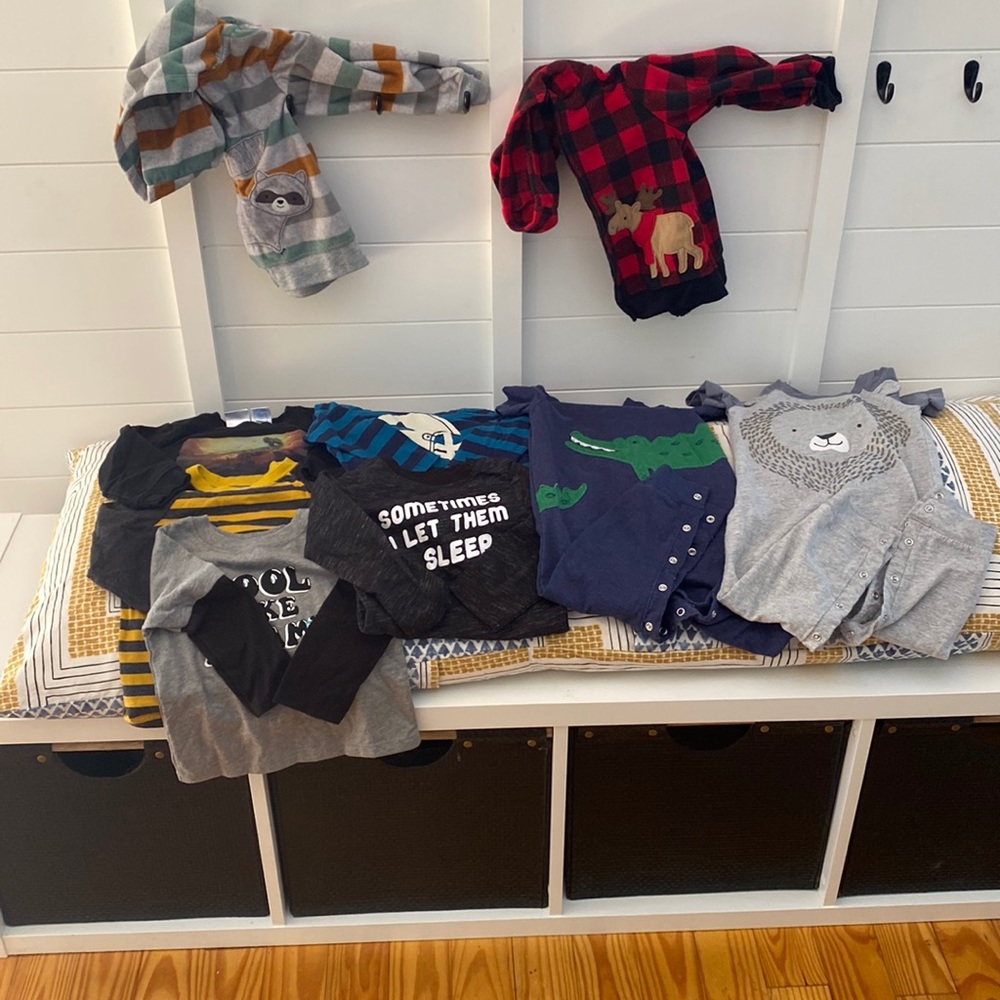 Lot of 18 month boys shirts, sweatshirts and rompers